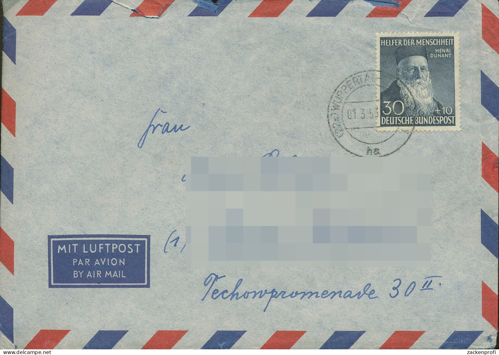 Bund 1952 Henri Dunant Einzelfrankatur 159 EF (X18722) - Covers & Documents