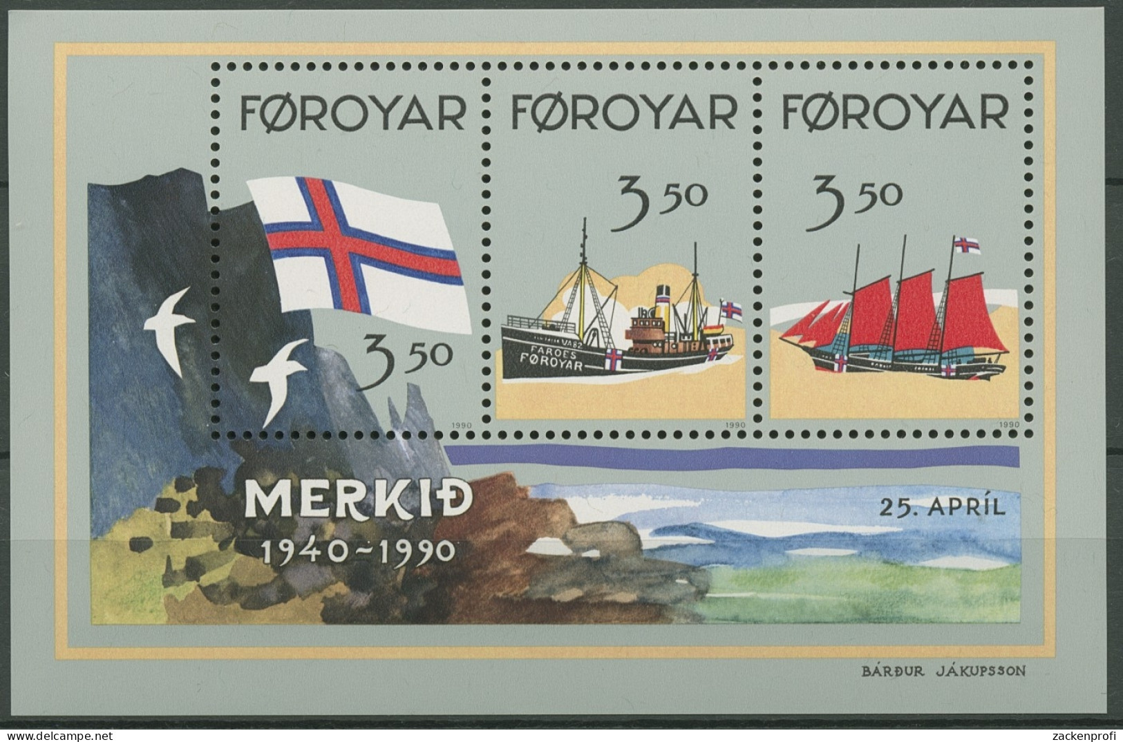 Färöer 1990 50 Jahre Flagge Der Färöer-Inseln Block 4 Postfrisch (C17503) - Faroe Islands