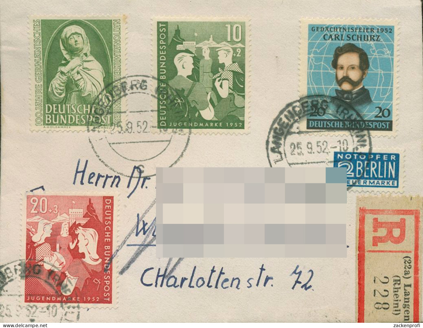 Bund 1952 Jugend Mischfrankatur 154 MiF Auf Portogerechtem Einschreiben (X18719) - Covers & Documents