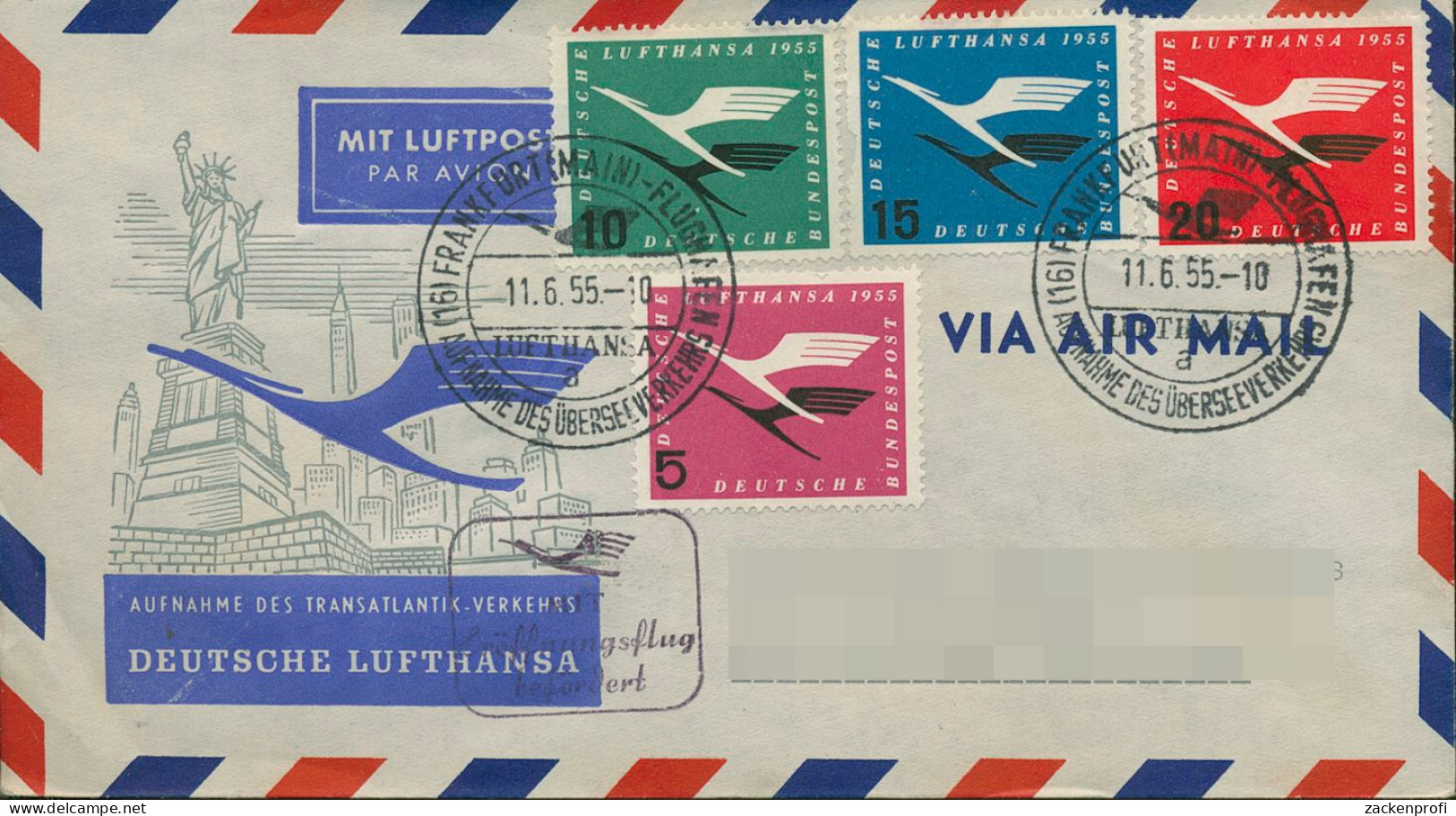Bund 1955 Deutsche Lufthansa 205/08 Auf Satzbrief Mit SST (X18724) - Lettres & Documents
