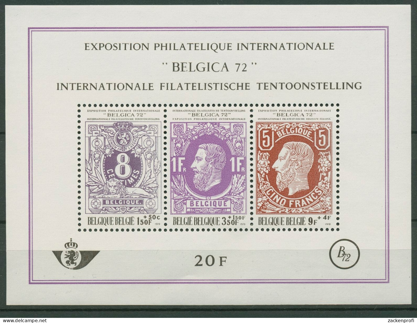 Belgien 1972 Briefmarkenausstellung BELGICA 1972 Block 42 Postfrisch (C90029) - 1961-2001