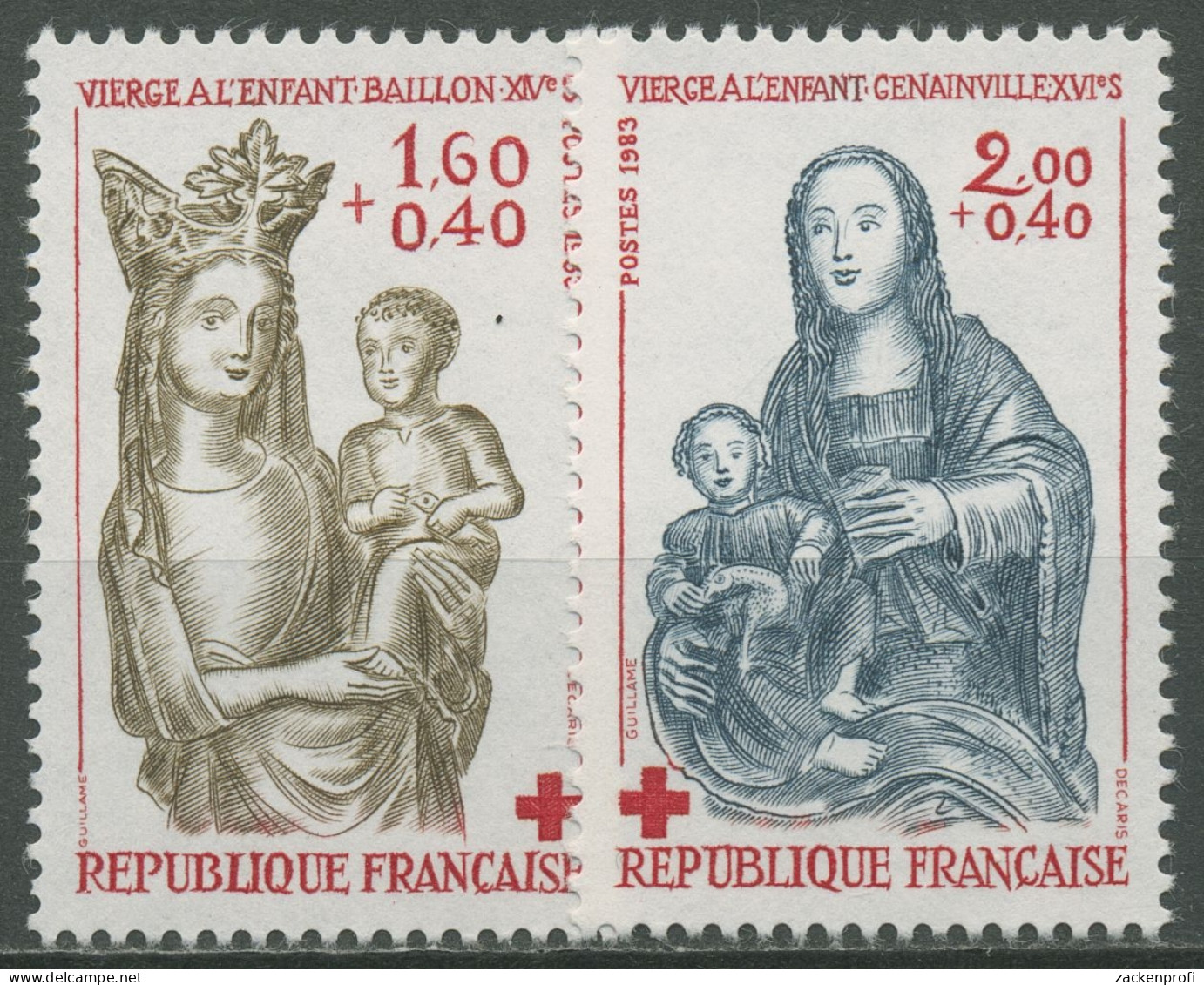 Frankreich 1983 Rotes Kreuz Statue Maria Mit Kind 2420/21 A Postfrisch - Ongebruikt