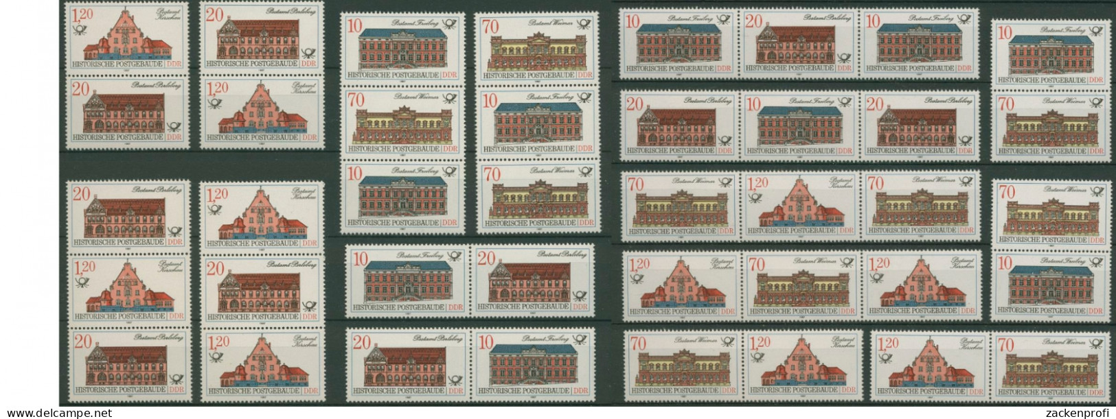 DDR 1987 Postgebäude 3067/70 ZD Alle Kombinationen Postfrisch (SG31323) - Se-Tenant