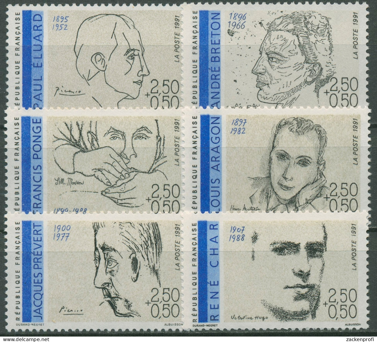 Frankreich 1991 Schriftsteller Zeichnungen 2819/24 C Postfrisch - Neufs