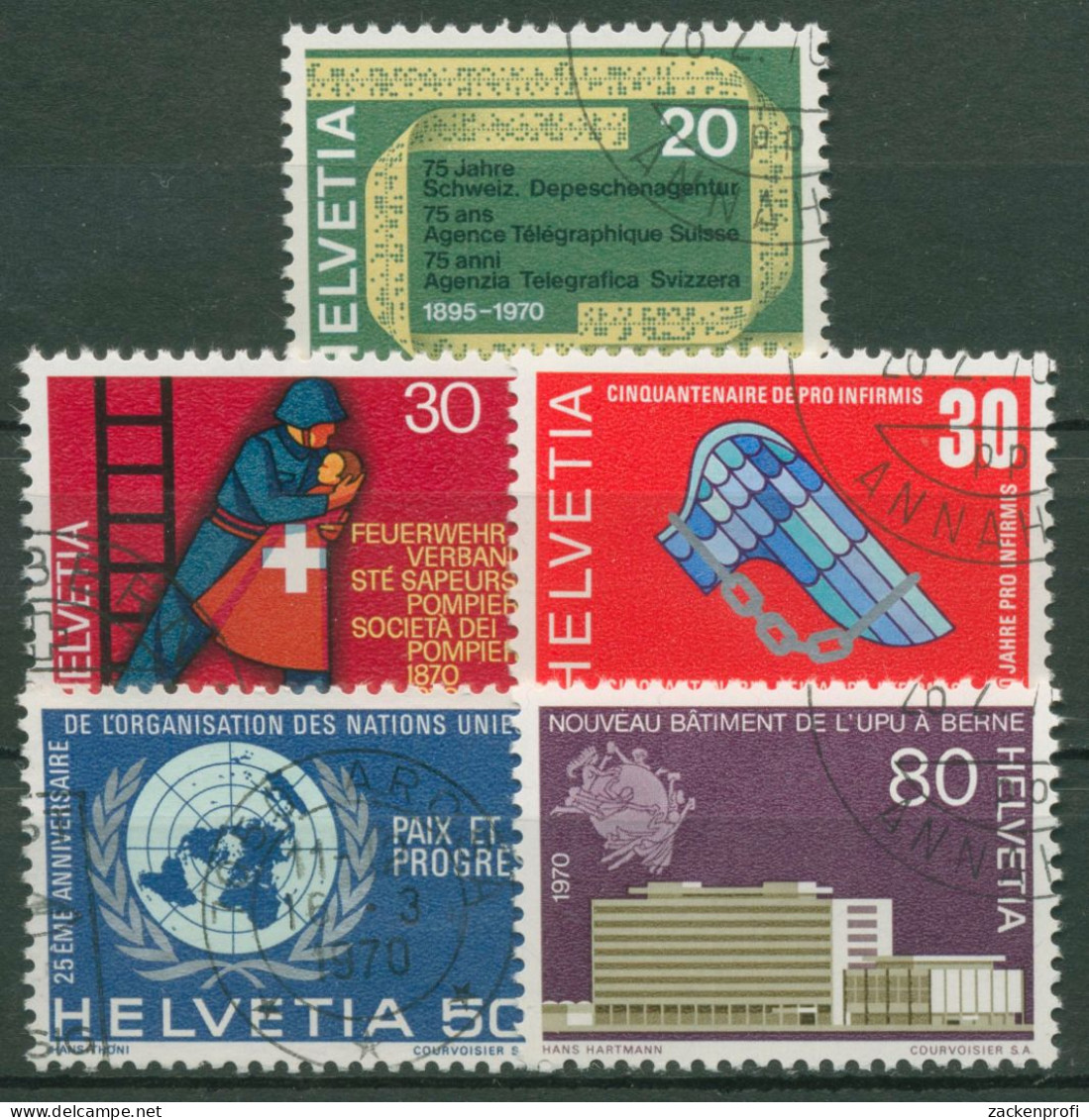 Schweiz 1970 Ereignisse Feuerwehr Pro Infirmis UNO UPU 918/22 Gestempelt - Used Stamps