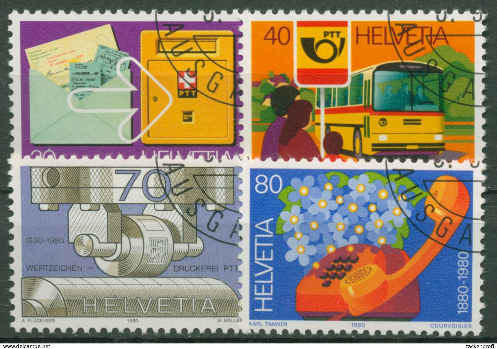Schweiz 1980 Postdienst Postbus Telefon Briefkasten 1180/83 Gestempelt - Used Stamps