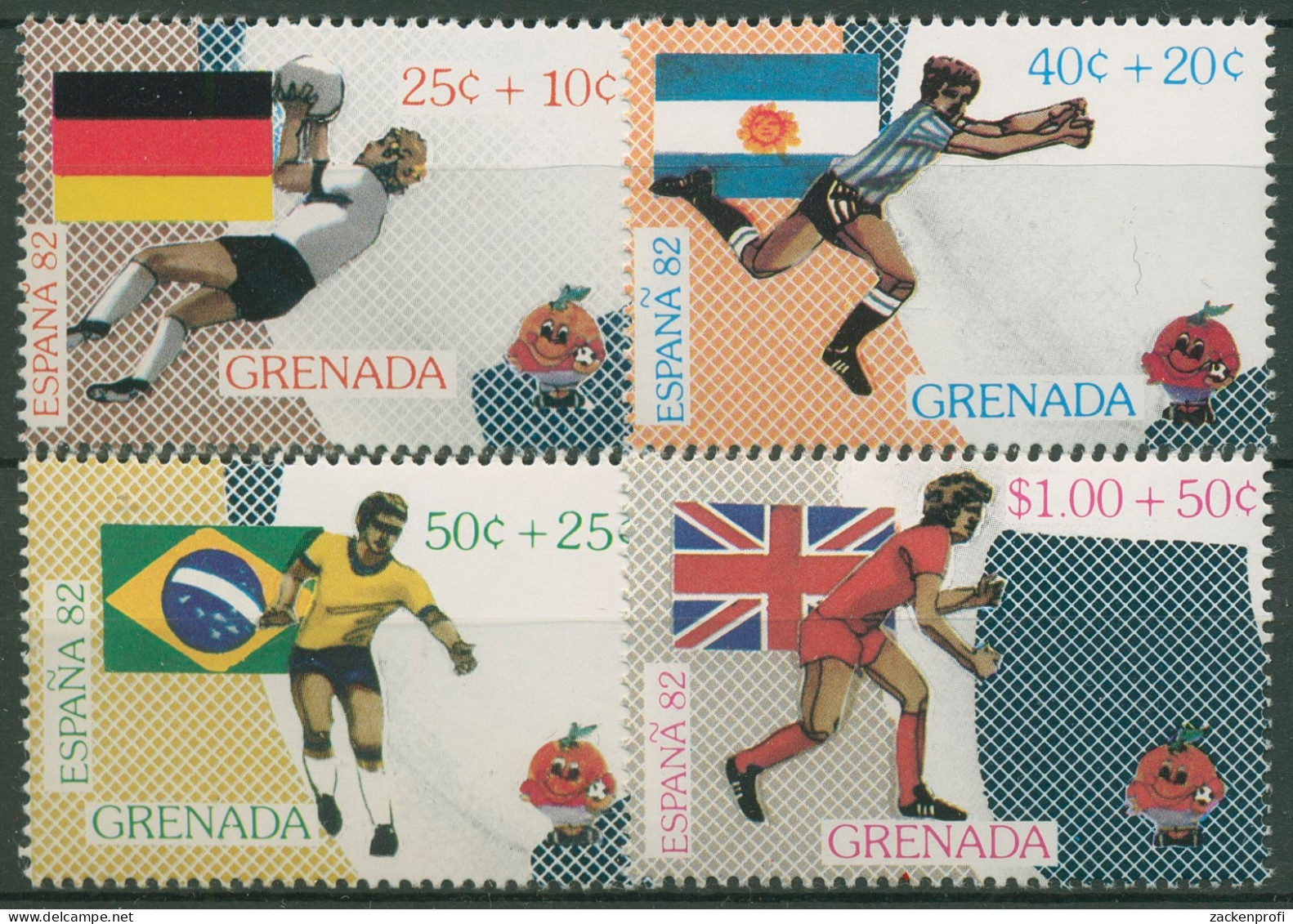 Grenada 1981Fußball-WM Spanien'82 Spieler Flaggen 1124/27 Postfrisch - Grenada (1974-...)