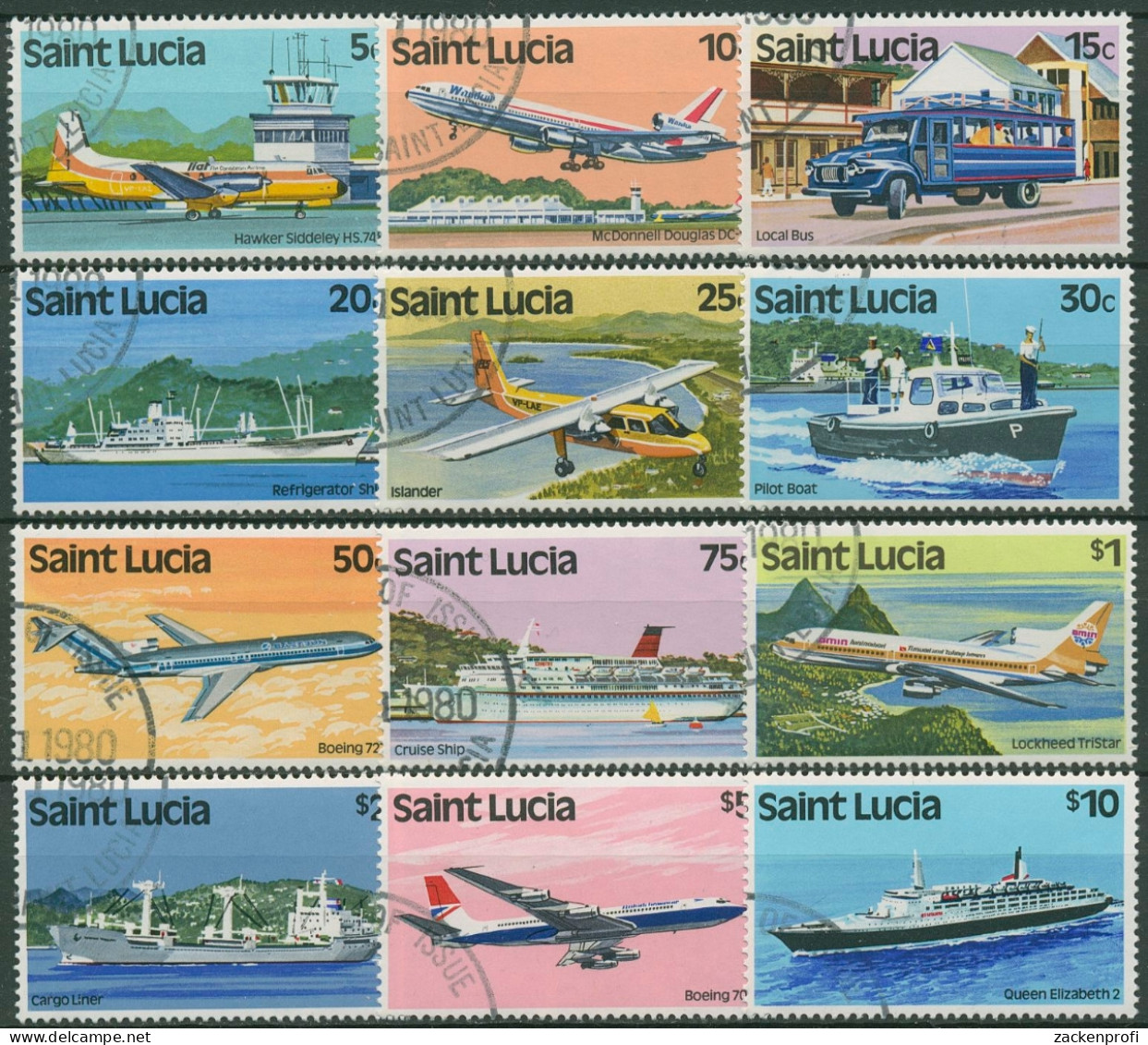 St. Lucia 1980 Transport Flugzeuge Schiffe 502/13 X Gestempelt - St.Lucie (1979-...)