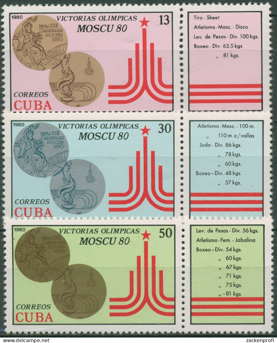 Kuba 1980 Olympia Sommerspiele Moskau Medaillen 2515/17 Zf Postfrisch - Unused Stamps