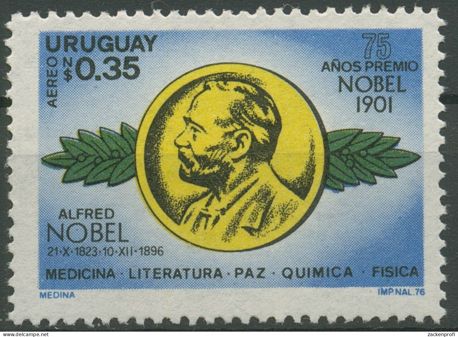 Uruguay 1976 Jahresereignisse Alfred Nobel 1440 Postfrisch Blockeinzelmarke - Uruguay