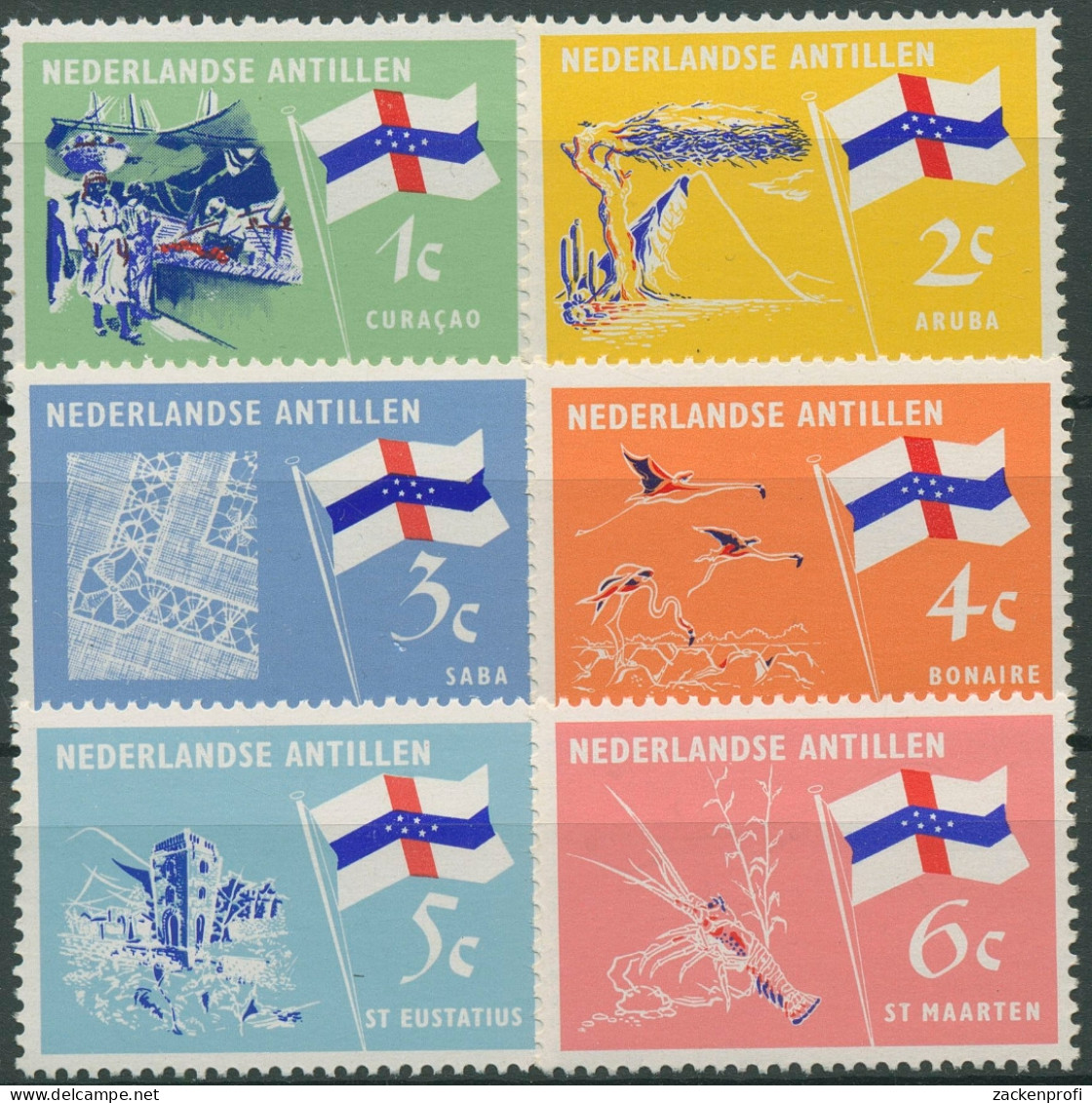 Niederländische Antillen 1965 Natur Kultur Flagge 152/57 Postfrisch - Niederländische Antillen, Curaçao, Aruba