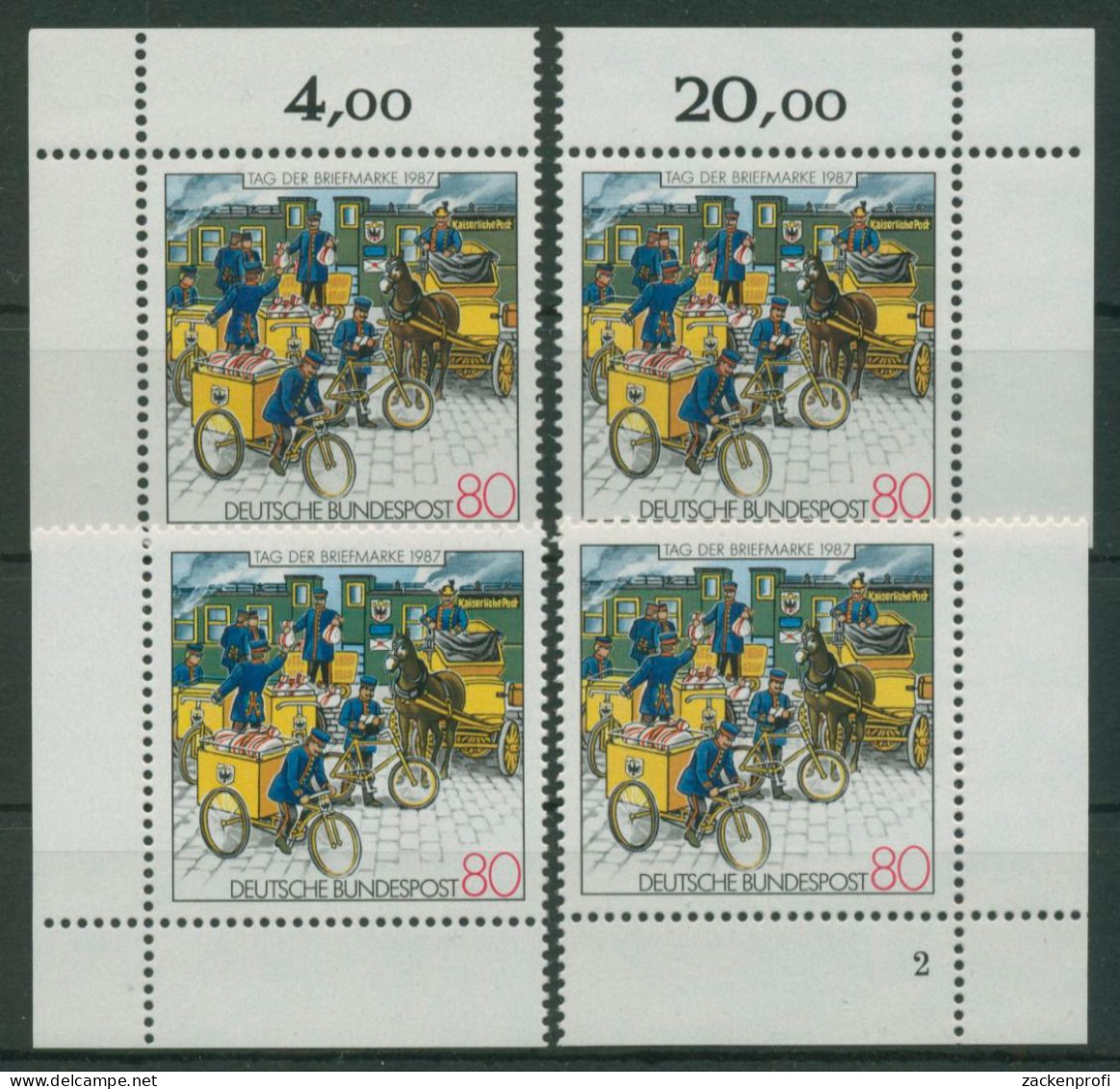 Bund 1987 Tag Der Briefmarke Bahnpost 1337 Alle 4 Ecken Postfrisch (E1611) - Unused Stamps