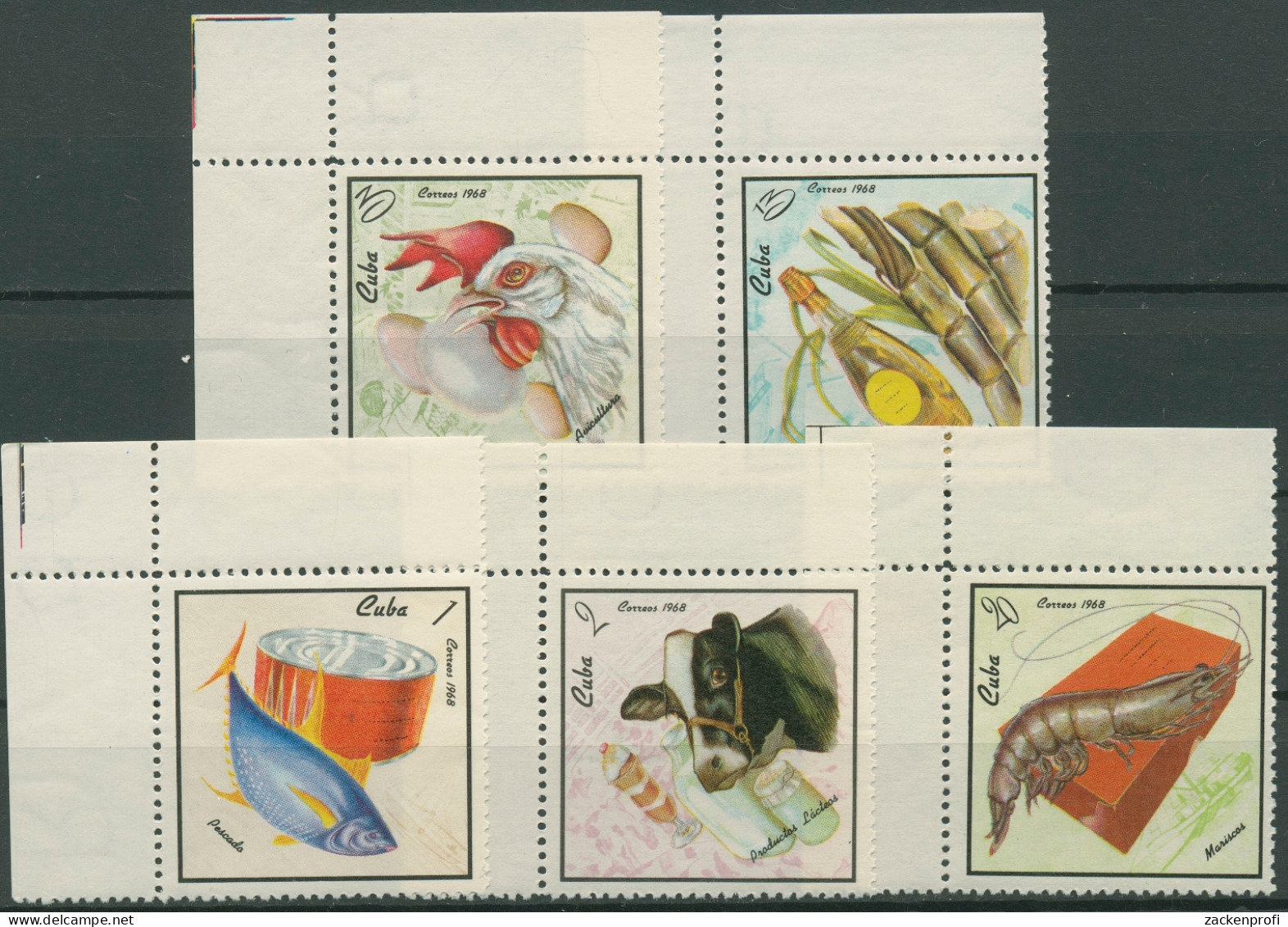 Kuba 1968 Lebensmittelindustrie Tiere 1408/12 Ecke Postfrisch - Unused Stamps