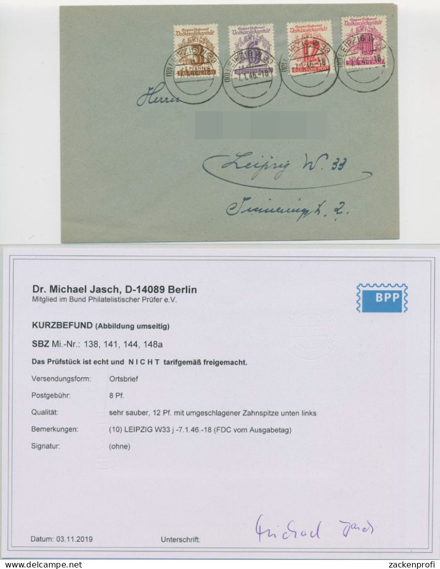 SBZ West-Sachsen 1946 Ersttagsbrief Ausgabetag 138/148a FDC Geprüft (T19694) - Autres & Non Classés