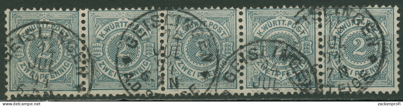 Württemberg 1894 Weiße Ziffern Im Kreis 60 5er-Streifen Gestempelt - Used