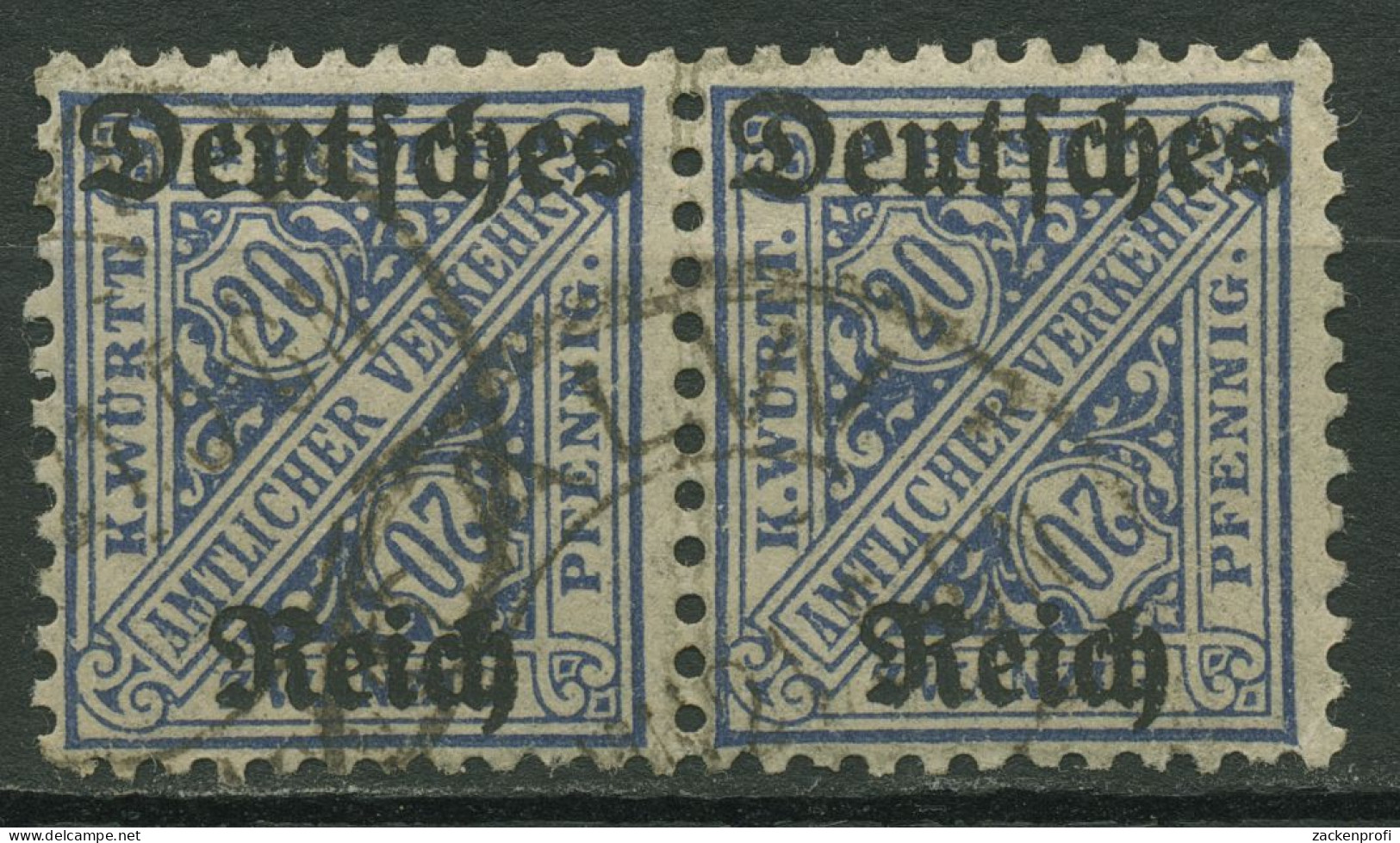 Dt. Reich Dienst 1920 Württemberg Mit Aufdruck D 60 X Waag. Paar Gestempelt - Oficial