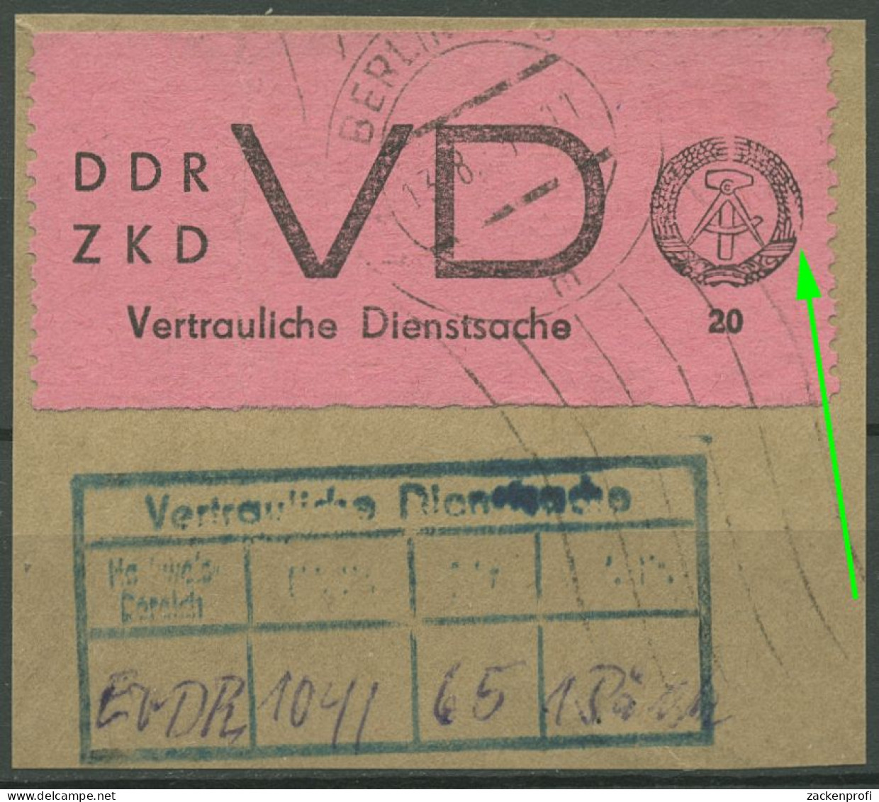 DDR 1965 Für Vertrauliche Dienstsachen Plattenfehler 2 II Gestempelt Briefstück - Variétés Et Curiosités