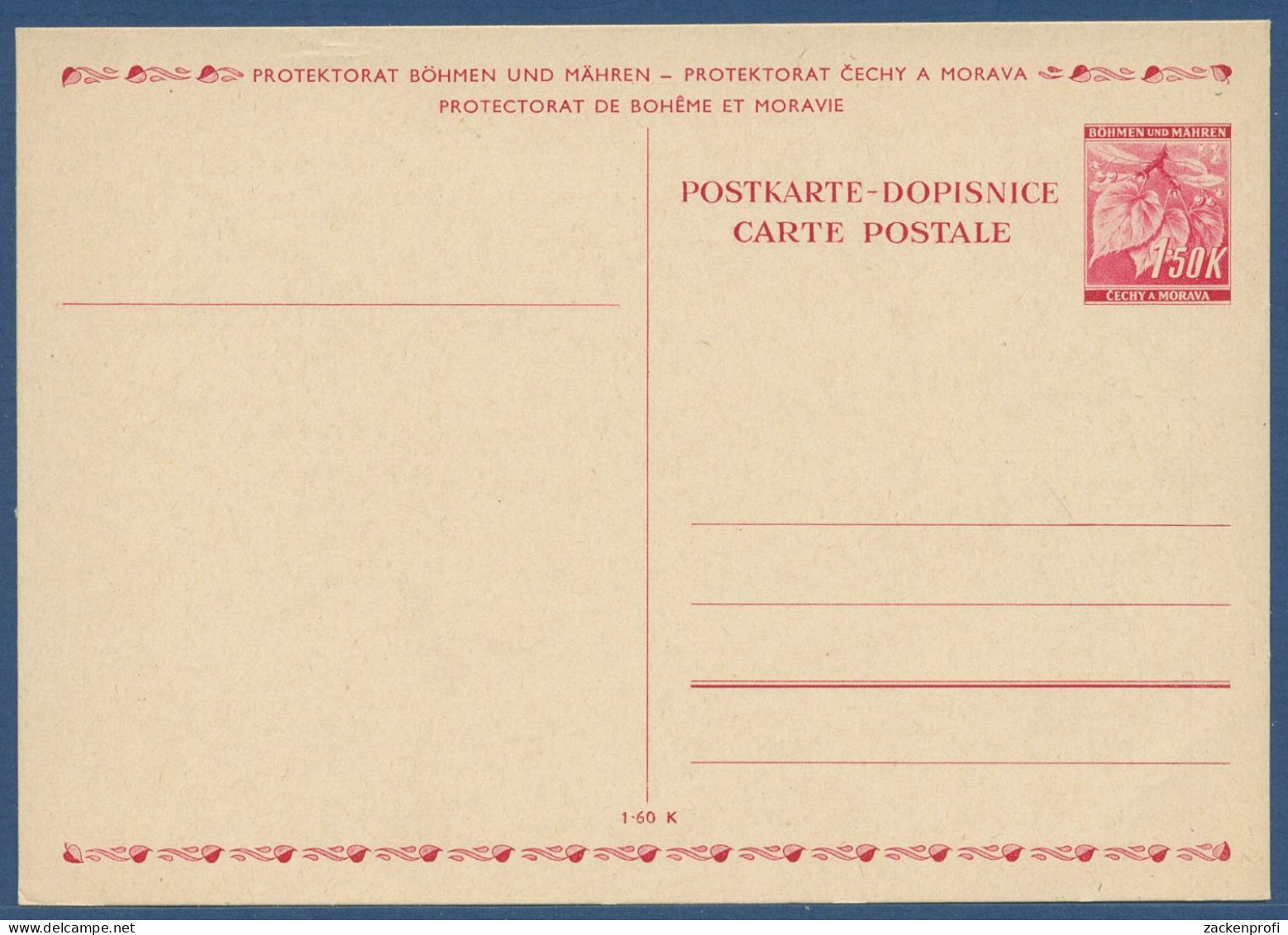 Böhmen Und Mähren 1939 Lindenzweig Postkarte P 3 Ungebraucht (X40619) - Lettres & Documents