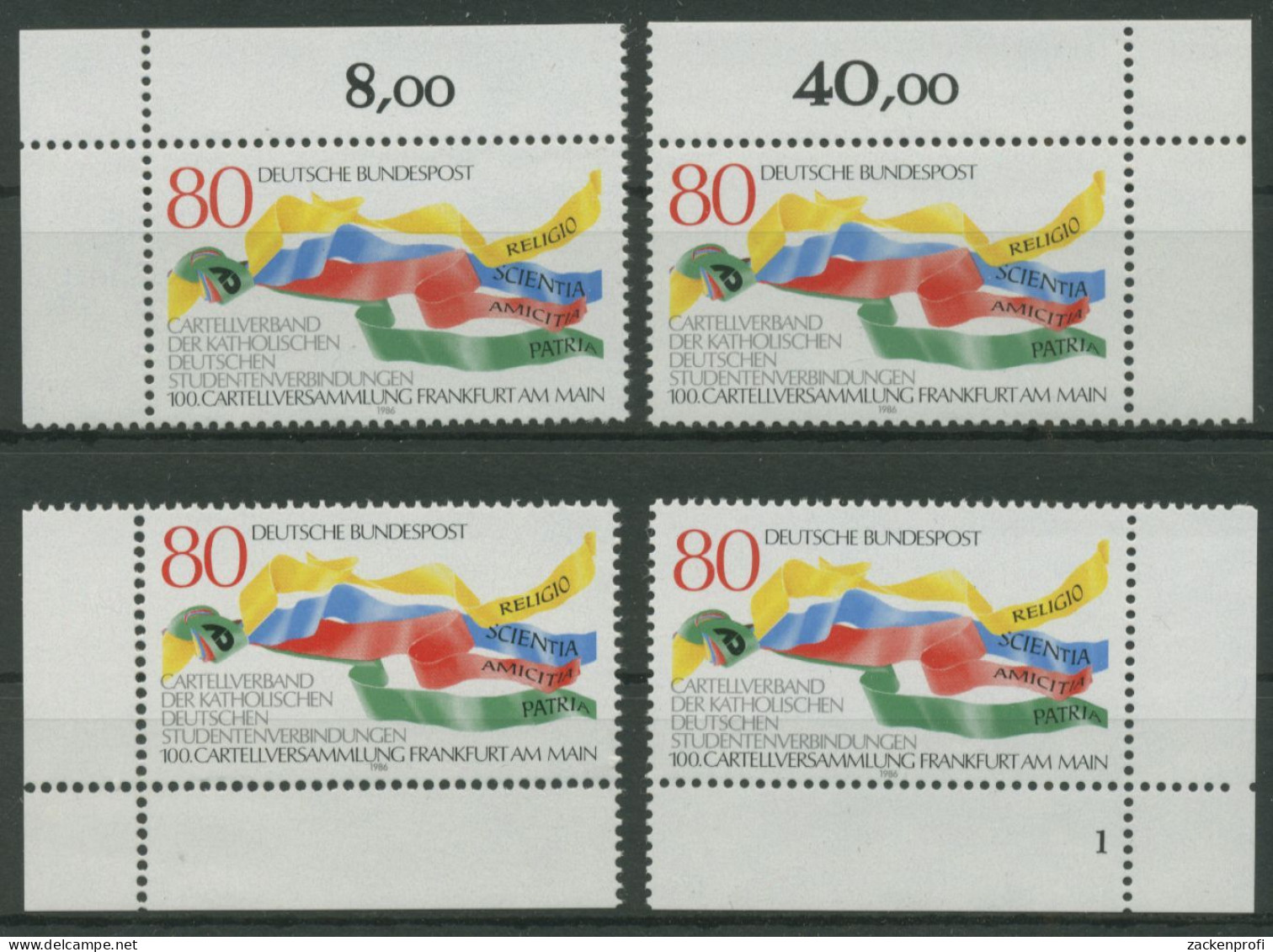 Bund 1986 Studentenverbindung Cartell 1283 Alle 4 Ecken Postfrisch (E1463) - Neufs