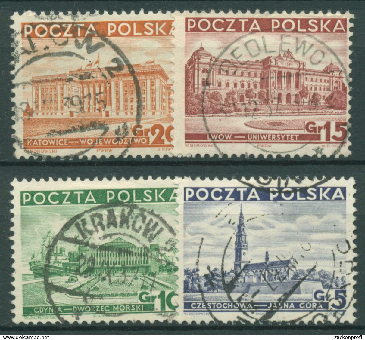Polen 1937 Sehenswürdigkeiten Bauwerke 315/18 Gestempelt - Used Stamps