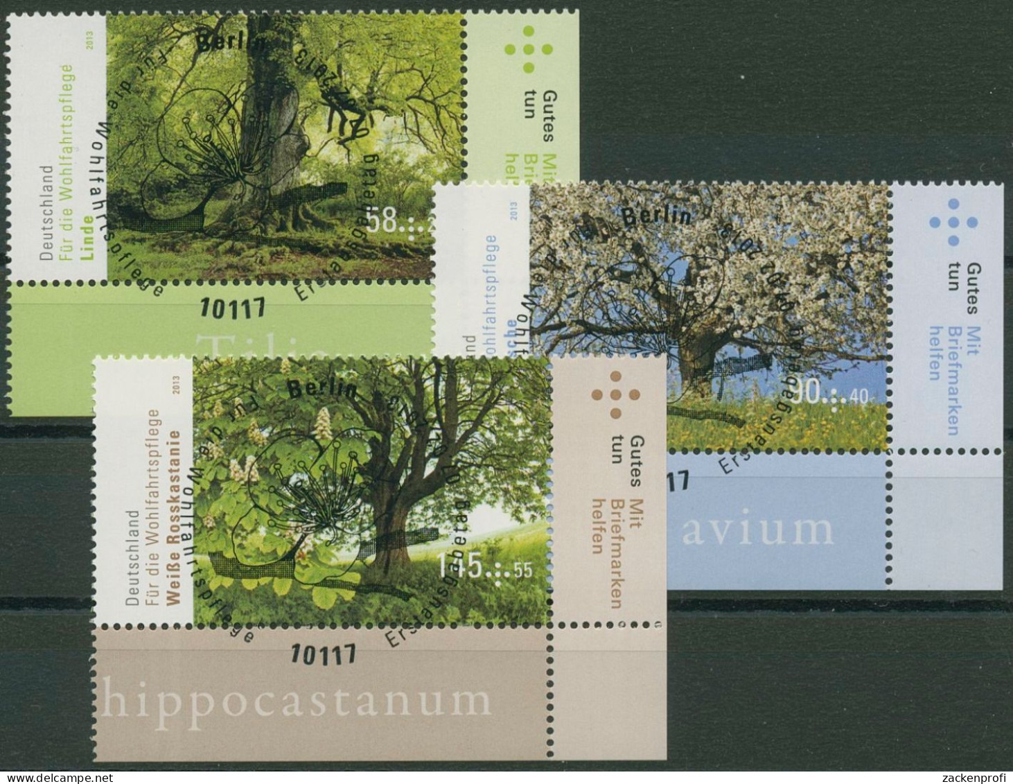 Bund 2013 Wohlfahrt Blühende Bäume 2980/82 Ecke 4 Mit TOP-ESST Berlin (E3978) - Used Stamps
