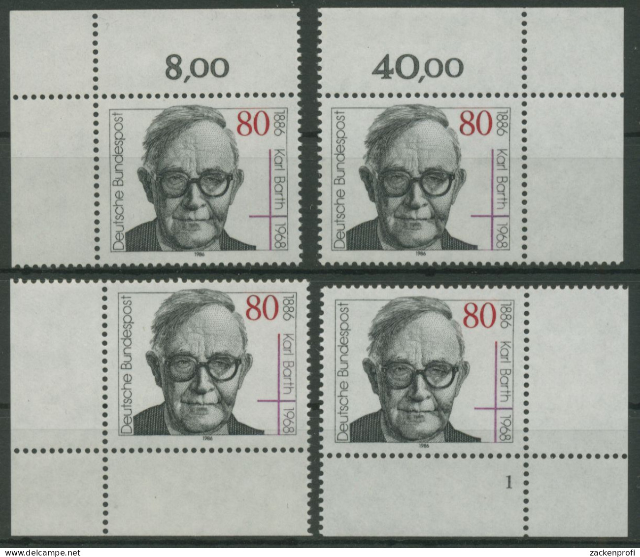 Bund 1986 Theologe Karl Barth 1282 Alle 4 Ecken Postfrisch (E1461) - Ungebraucht