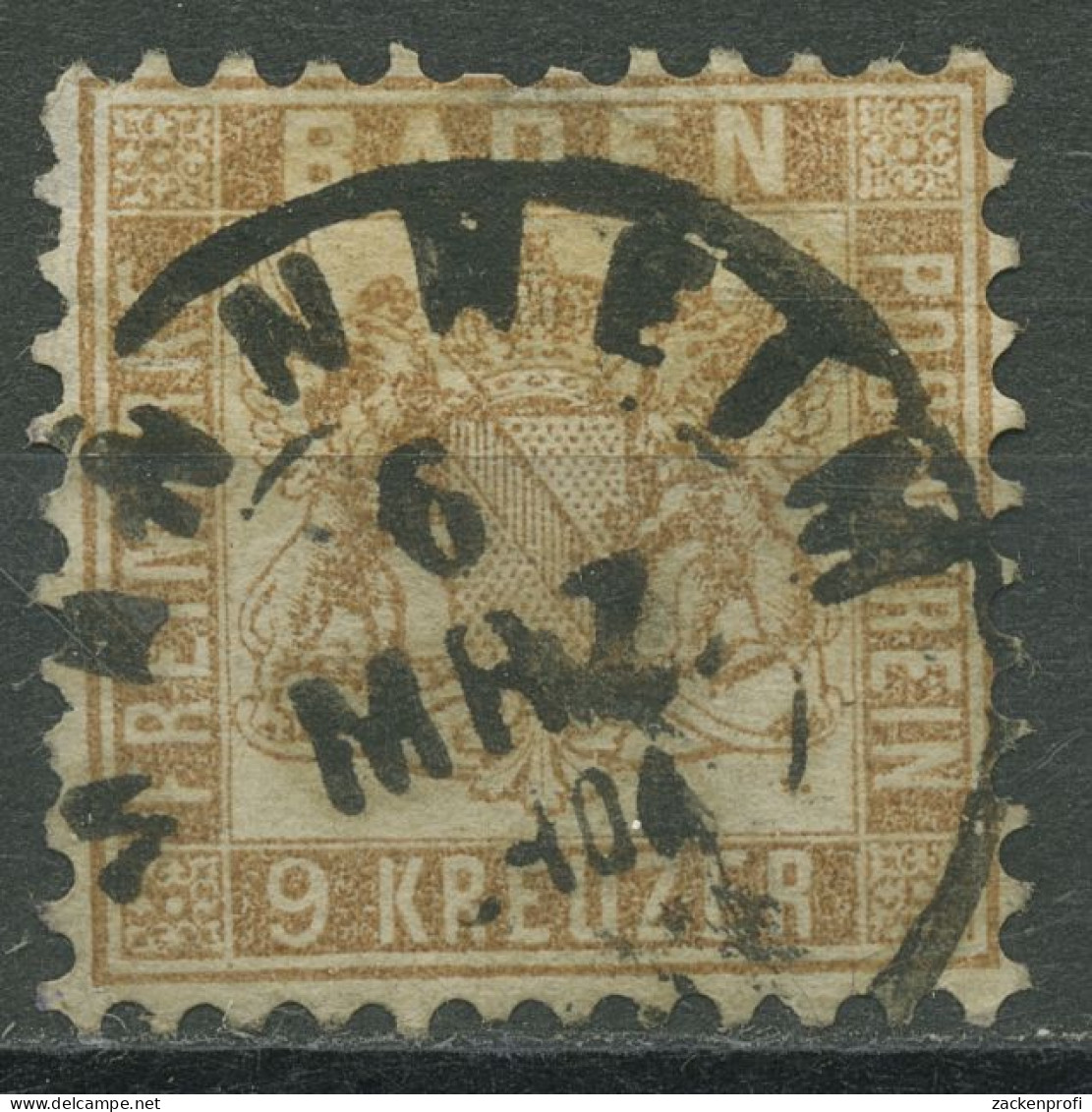 Baden 1862/66 9 Kreuzer Fahlbraun 20 Ba Gestempelt, Kl. Fehler - Gebraucht