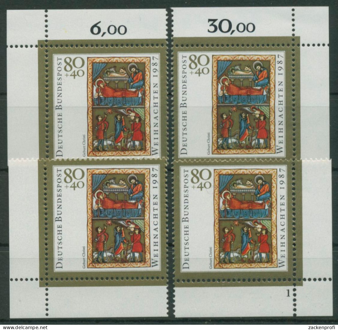 Bund 1987 Weihnachten Miniatur 1346 Alle 4 Ecken Postfrisch (E1623) - Neufs