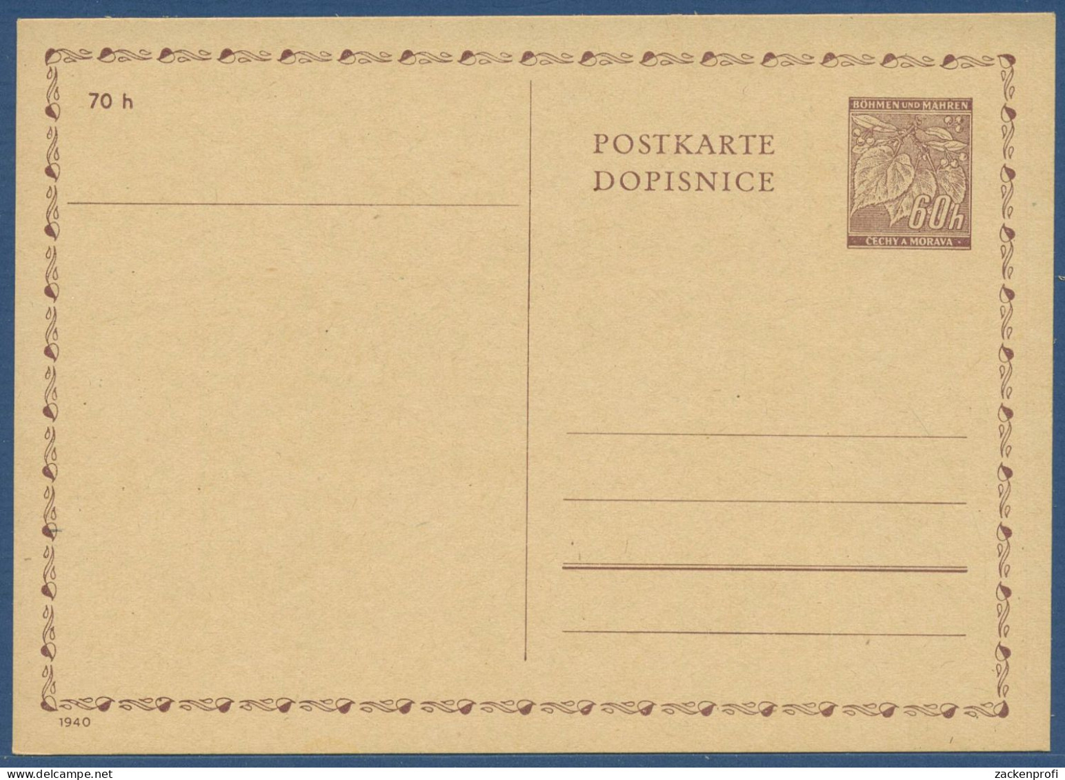 Böhmen Und Mähren 1940 Lindenzweig Postkarte P 7 Ungebraucht (X40624) - Covers & Documents