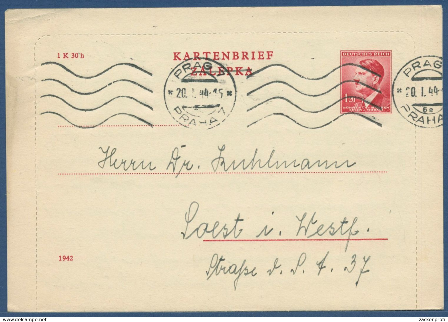 Böhmen Und Mähren 1942 Kartenbrief K 4 II A Gebraucht Mit Rand (X40611) - Briefe U. Dokumente