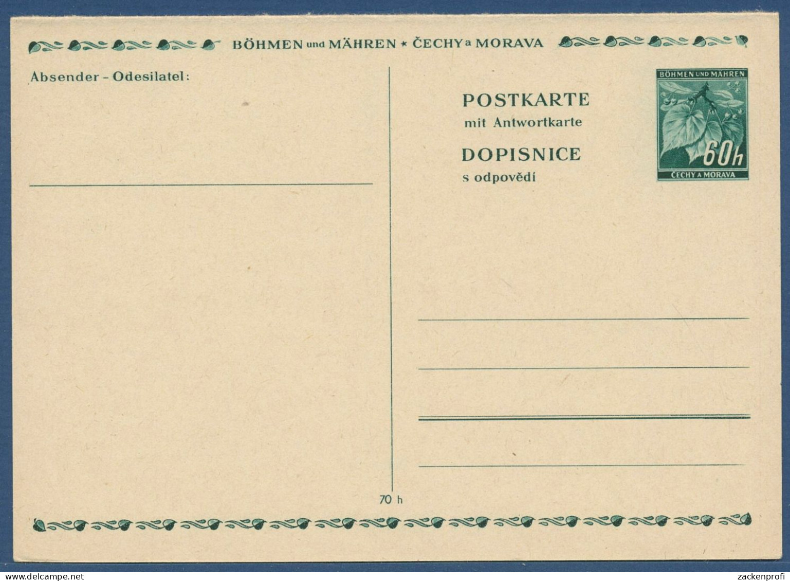 Böhmen Und Mähren 1939 Lindenzweig Postkarte Mit Antwort P 5 Ungebraucht (X40620) - Covers & Documents