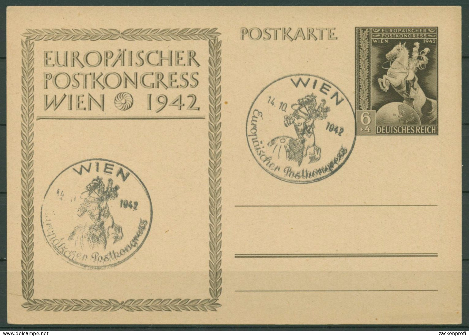 Dt. Reich 1942 Europäischer Postkongress Wien Postkarte P 294 A SST (X40921) - Autres & Non Classés