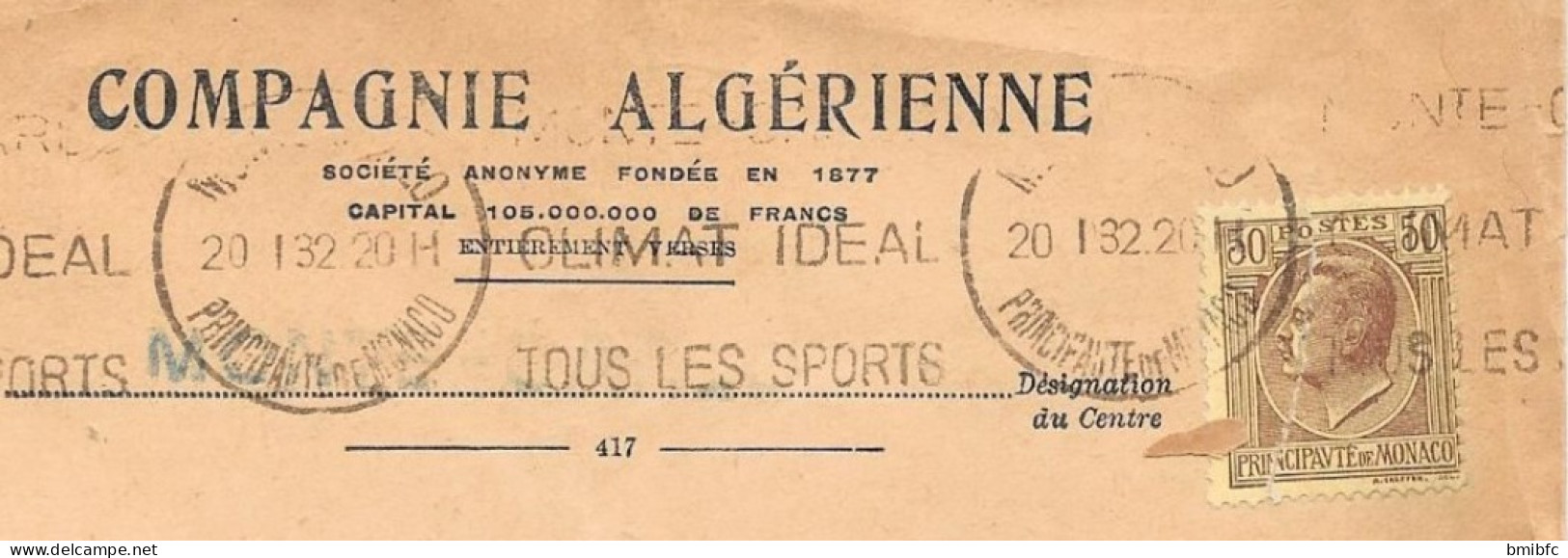 Principauté De Monaco  Sur Lettre  1932 - Covers & Documents