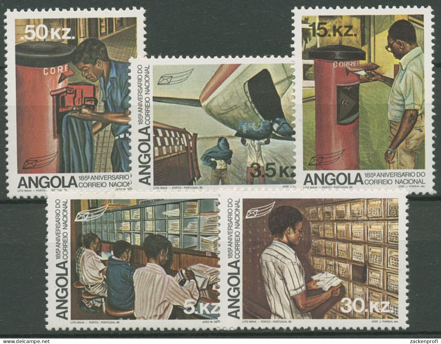 Angola 1983 185 Jahre Angolanische Post Flugzeug Briefkasten 686/90 Postfrisch - Angola