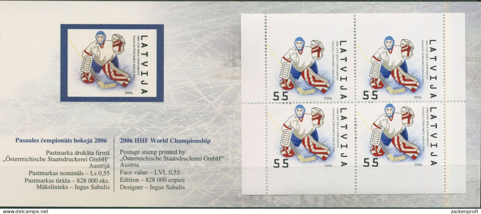 Lettland 2006 Eishockey-WM Riga Markenheftchen 667 MH Postfrisch (C62972) - Latvia