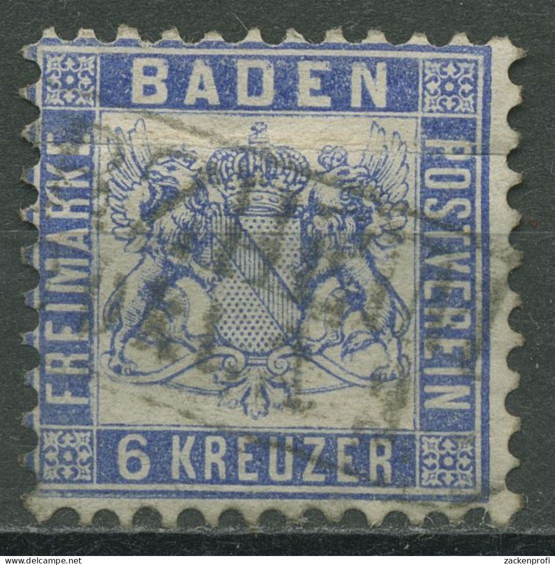 Baden 1862/66 6 Kreuzer Ultramarin 19 A Gestempelt - Used