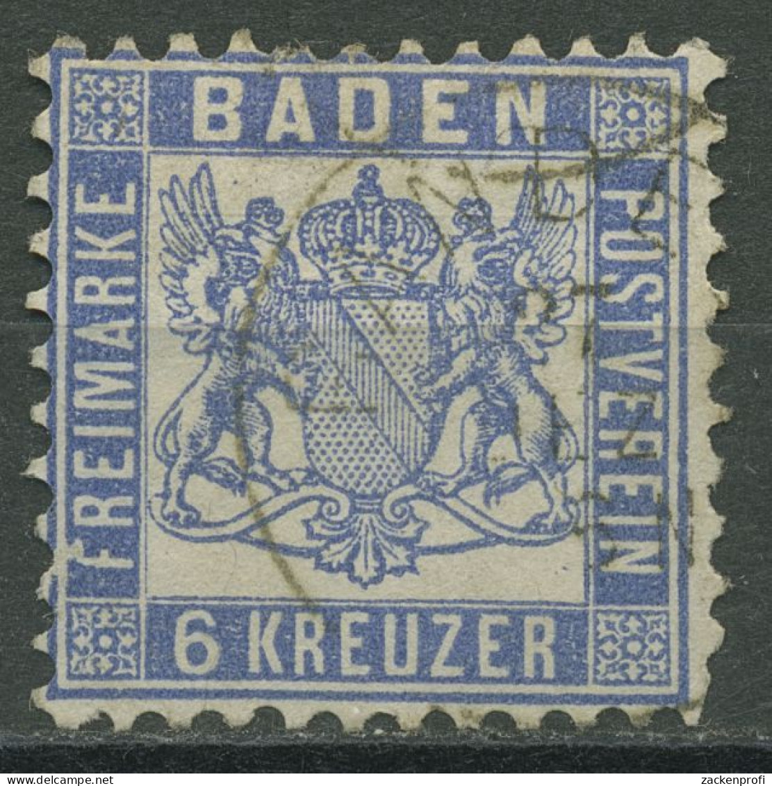 Baden 1862/66 6 Kreuzer Ultramarin 19 A Gestempelt, Zahnfehler - Used