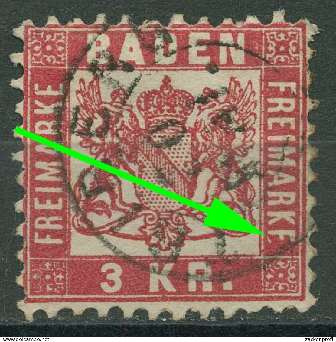 Baden 1868 3 Kreuzer Mit Plattenfehler 24 PF ? Gestempelt - Oblitérés