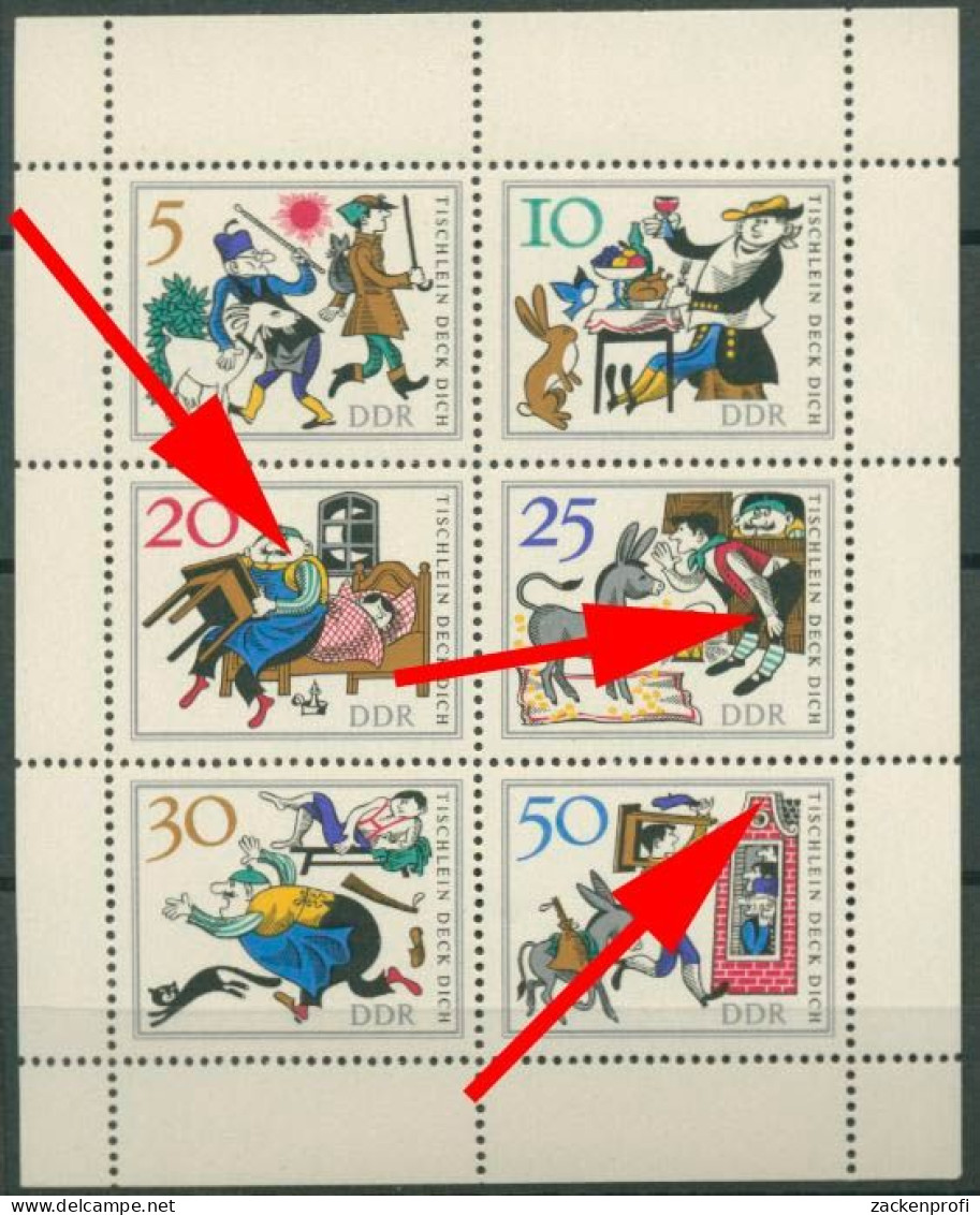 DDR 1966 Märchen Mit 3 Plattenfehlern 1236/41 K (10 A II) Postfrisch (C80561) - Variétés Et Curiosités
