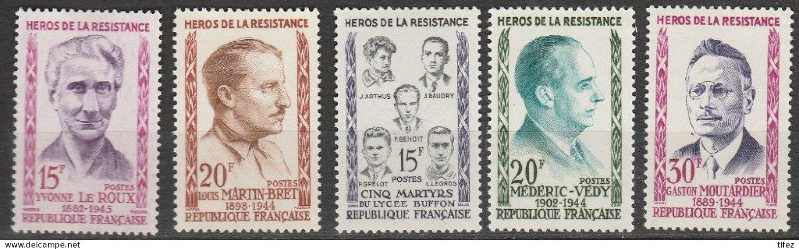 France-N°1198/1202 Neufs**/MNH : Héros De La Résistance (III) 5 Valeurs - Neufs