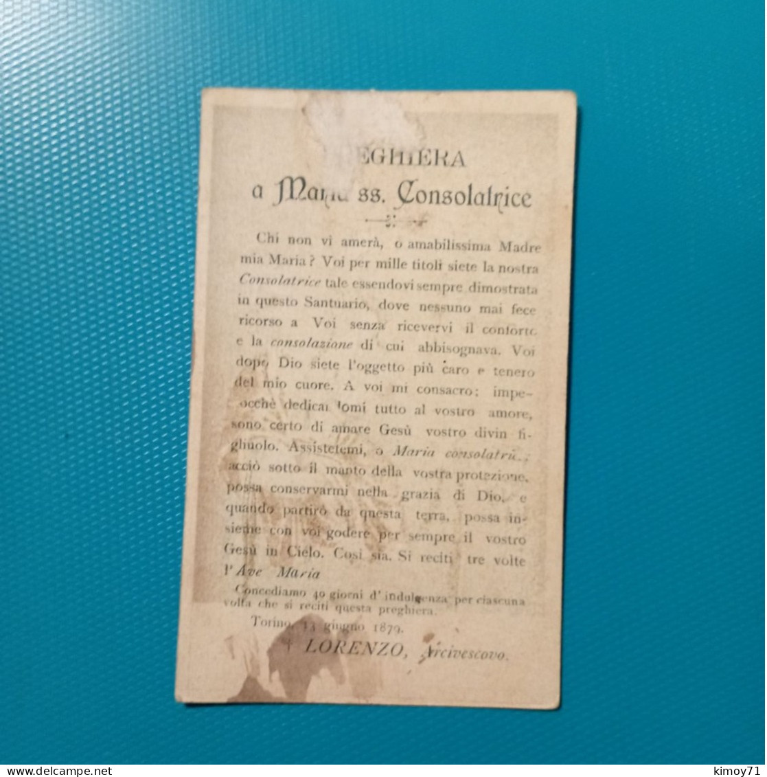 Santino Preghiera A Maria SS. Consolatrice. 1879 - Religione & Esoterismo