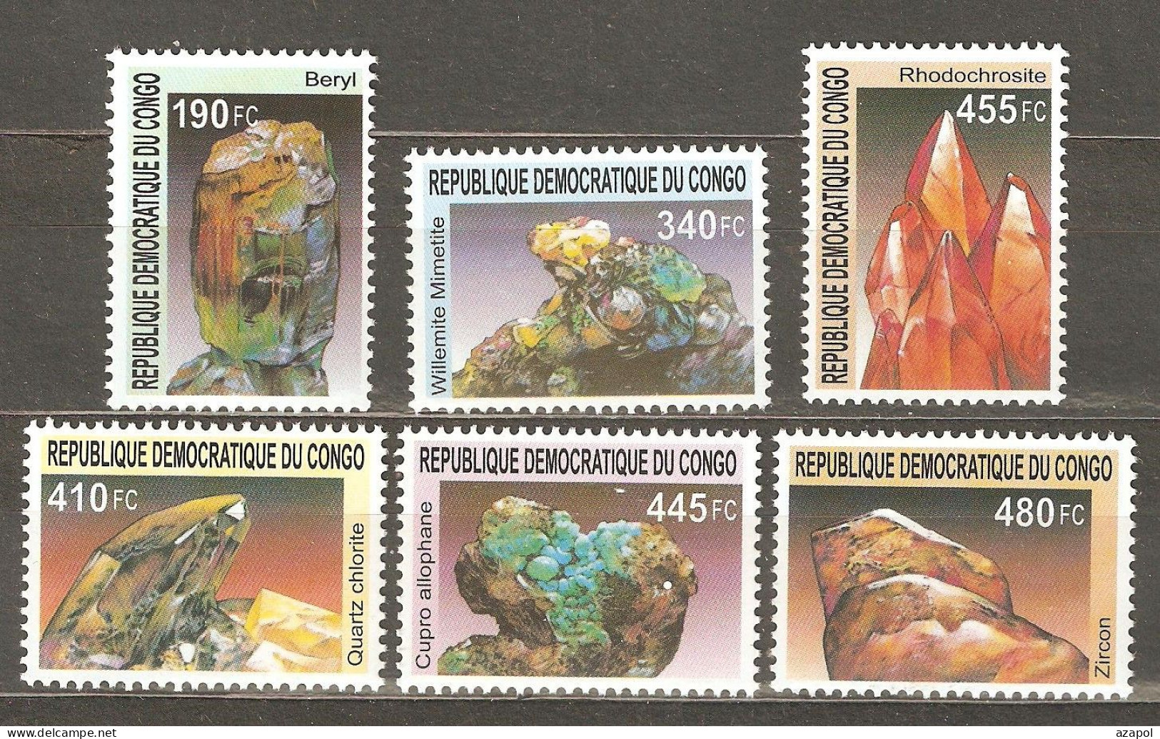 Congo: Full Set Of 6 Mint Stamps, Minerals, 2002, Mi#1713-8, MNH - Ungebraucht