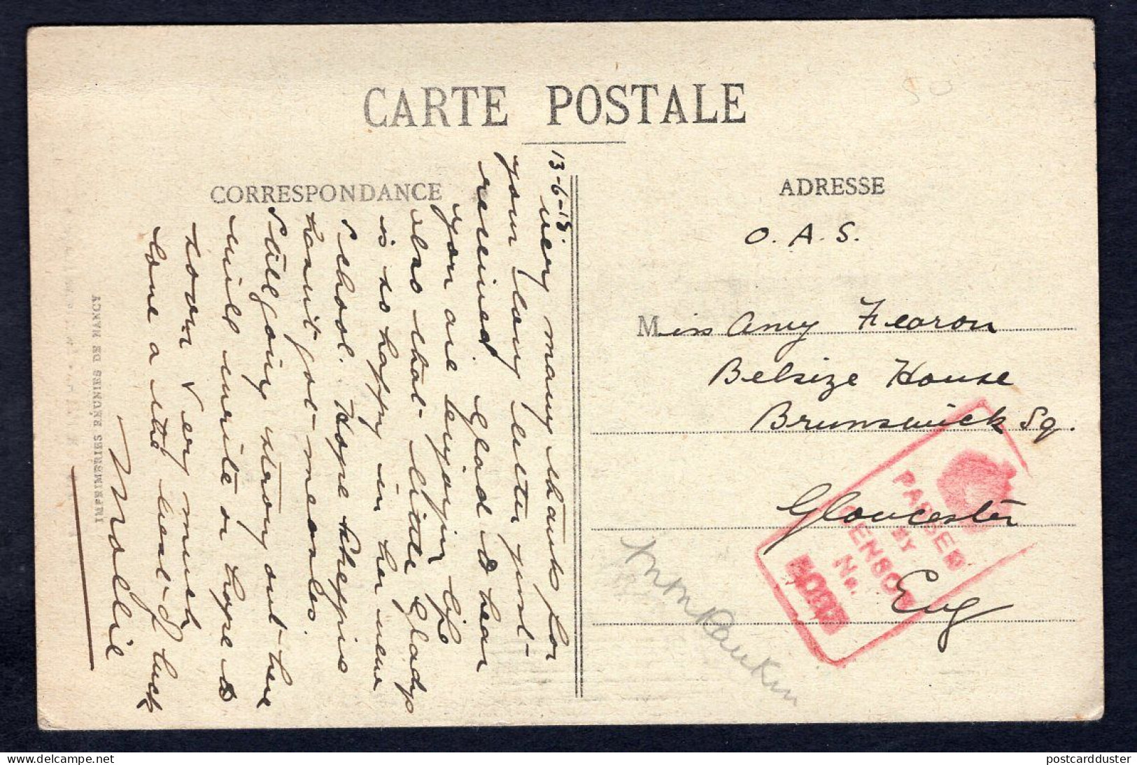 GB WW1 Military 1918 Censored Postcard To Gloucester. Soldier's Mail. Rouen France (p2029) - Brieven En Documenten