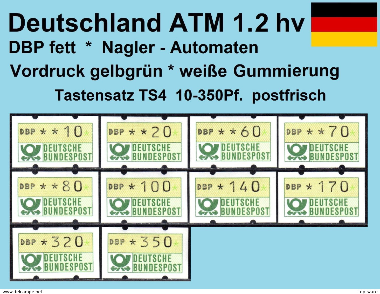 Deutschland Bund ATM 1.2 Hv Weißer Gummi Tastensatz TS4 10-350Pf. Postfrisch, Nagler Automatenmarken - Timbres De Distributeurs [ATM]