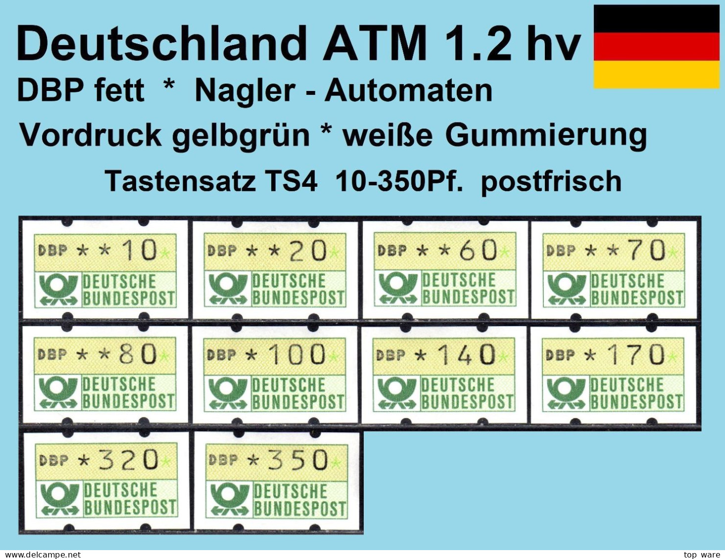 Deutschland Bund ATM 1.2 Hv Weißer Gummi Tastensatz TS4 10-350Pf. Postfrisch, Nagler Automatenmarken - Machine Labels [ATM]