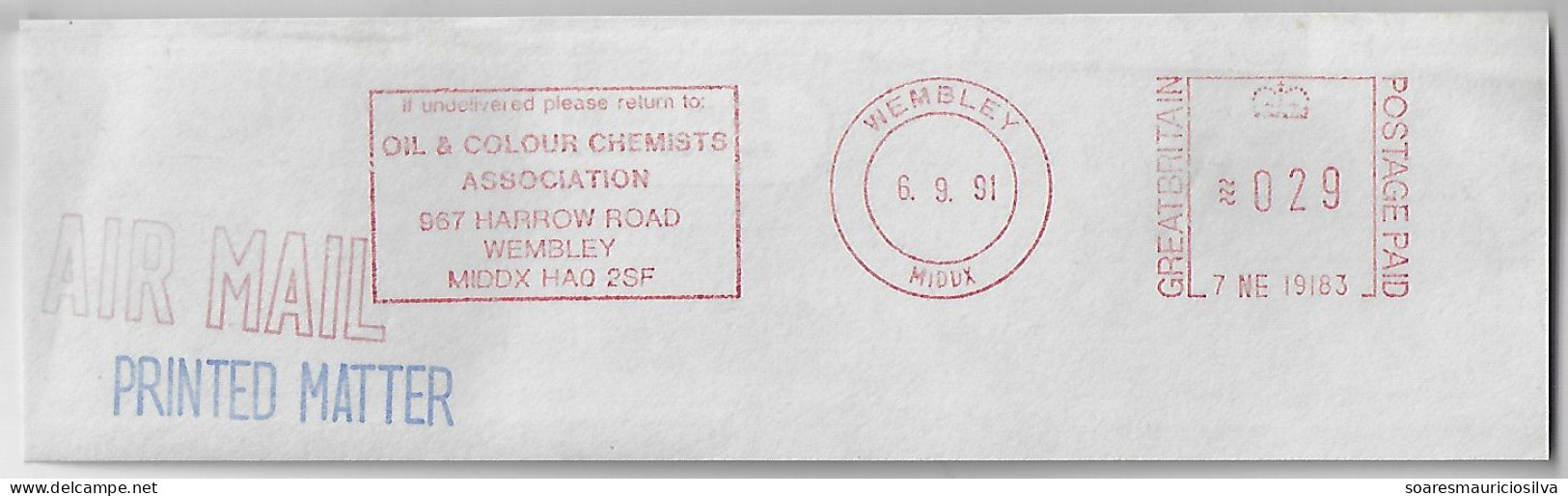 Great Britain 1991 Cover Fragment From Wembley Meter Stamp Neopost Electronic Slogan Oil & Colour Chemists Association - Brieven En Documenten