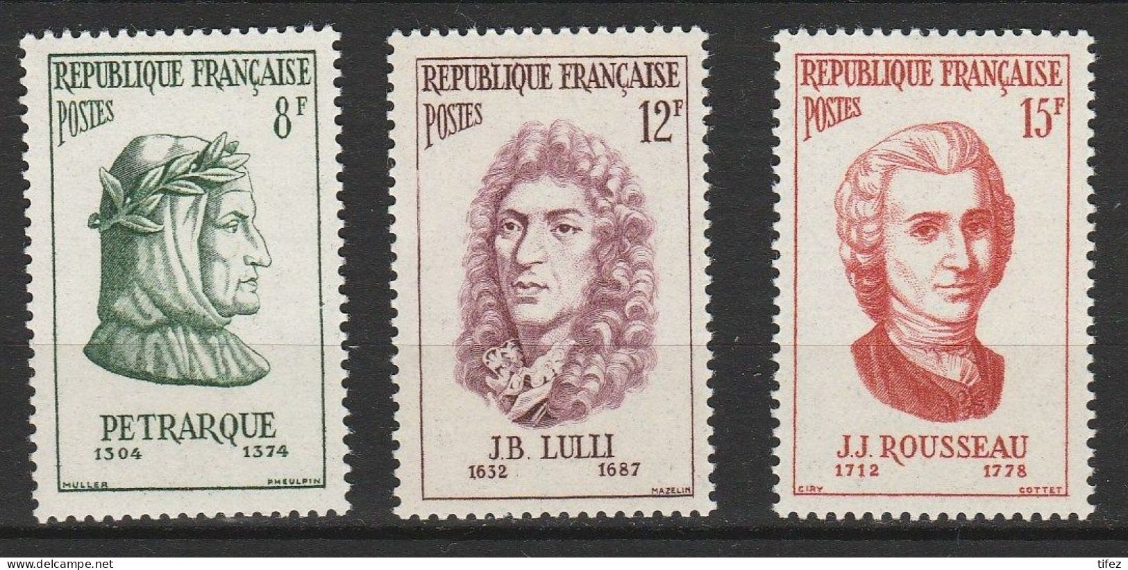 France-N°1082/1084 Neufs**/ MNH : Personnages étrangers : Pétrarque - Lulli - J.J. Rousseau - Ungebraucht