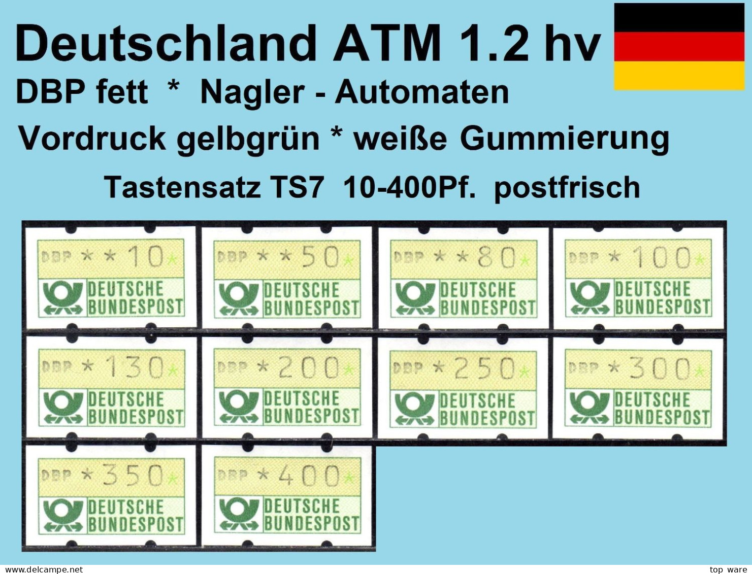 Deutschland Bund ATM 1.2 Hv Weißer Gummi Tastensatz TS7 10-400Pf. Postfrisch, Nagler Automatenmarken - Timbres De Distributeurs [ATM]