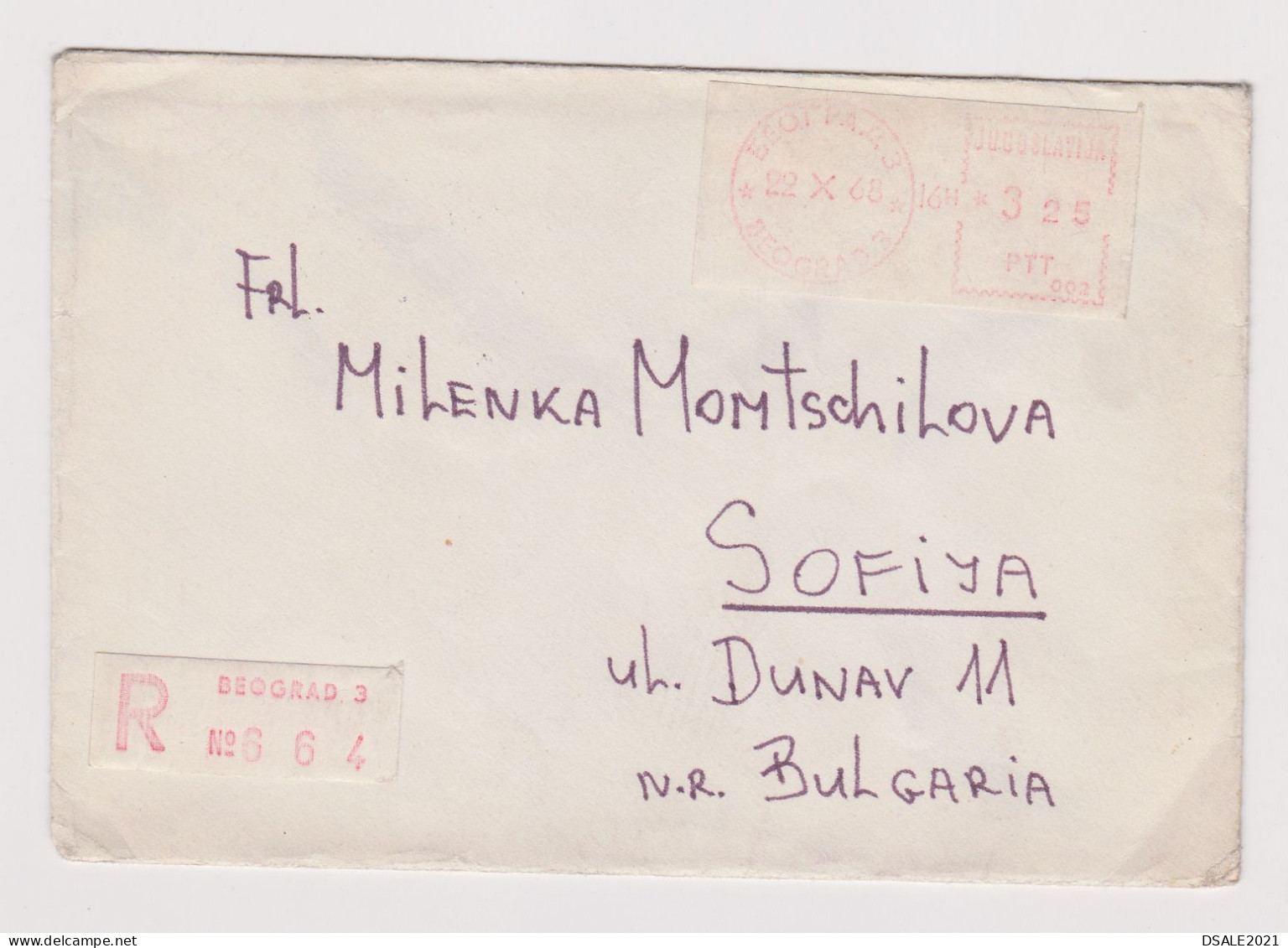 Yugoslavia 1960s Registered Cover EMA METER BEOGRAD, Sent Abroad To Bulgaria (941) - Briefe U. Dokumente