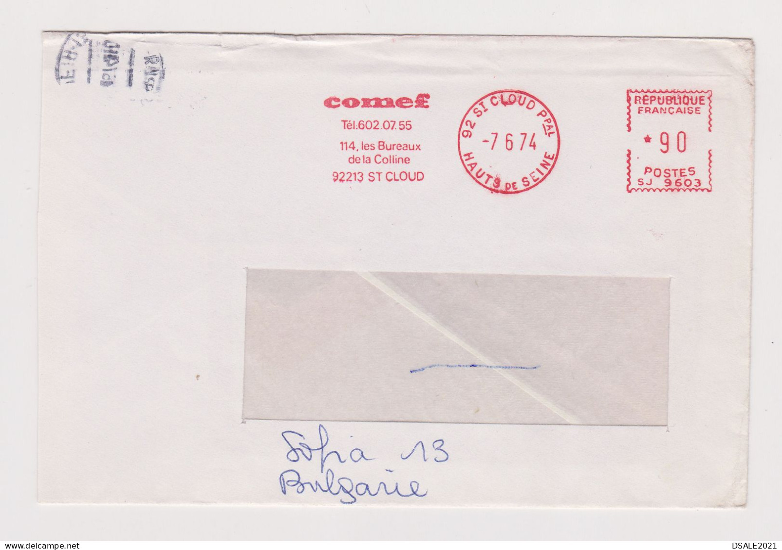 France 1970s Commerce Window Cover EMA METER Machine Stamp Comef Advertising, Sent Abroad To Bulgaria (930) - Storia Postale